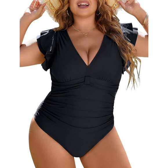 Blooming Jelly Ruffle Sleeve Tummy Control One Piece Swimsuit - Picture 1 of 12